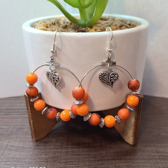 Handcrafted Orange Beads w/Spacers Dangle Drop‎ Earrings NEW Ladies Fashion - Picture 1 of 4